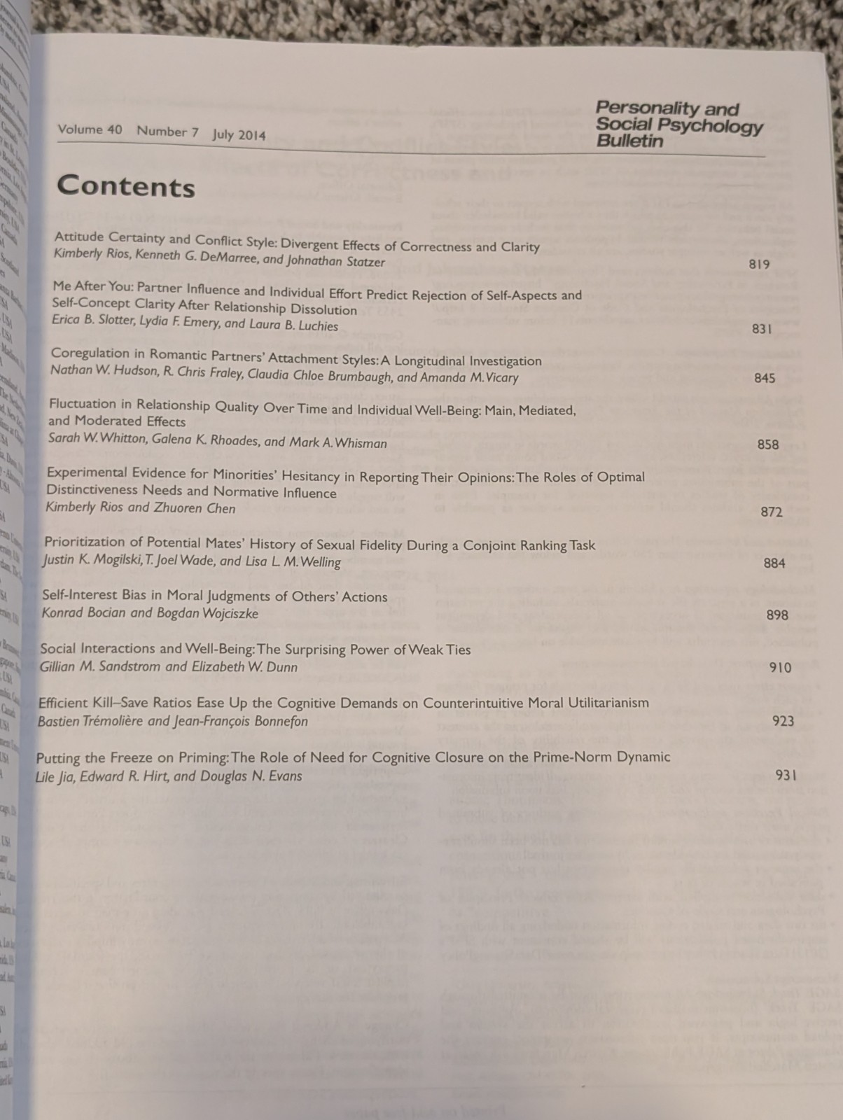 Personality and Social Psychology Bulletin, July 2014, Volume 40, Number 7