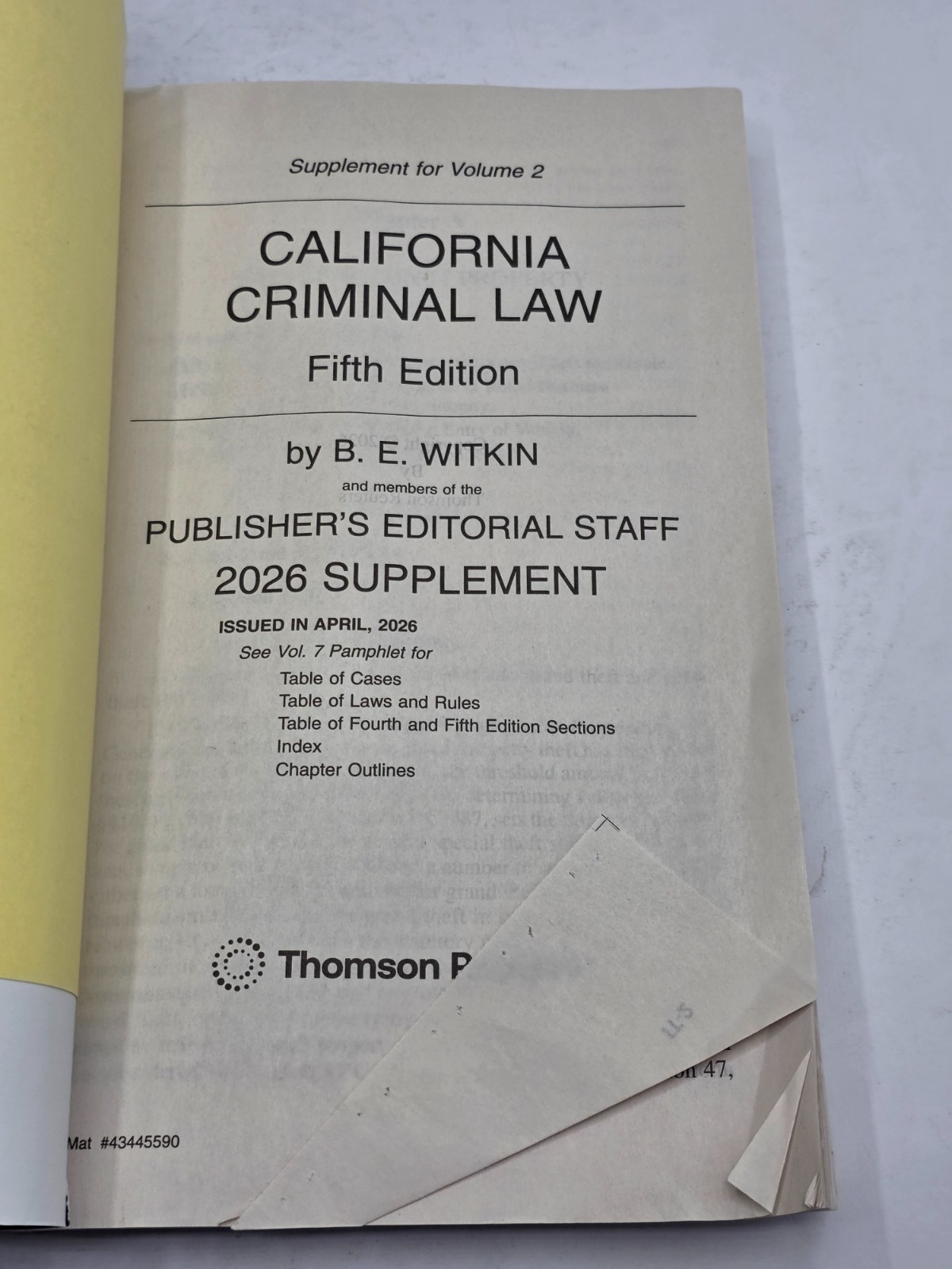 California Criminal Law 5th Edition Witkin Thomson Reuters Paperback Vol. 2-3, 5