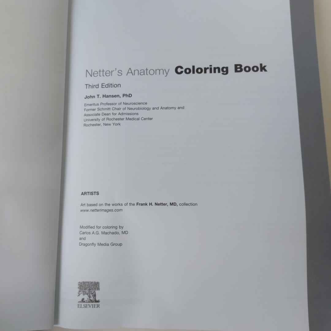 Netter’s Anatomy Coloring Book 3rd Edition by John T Hansen, Excellent Condition