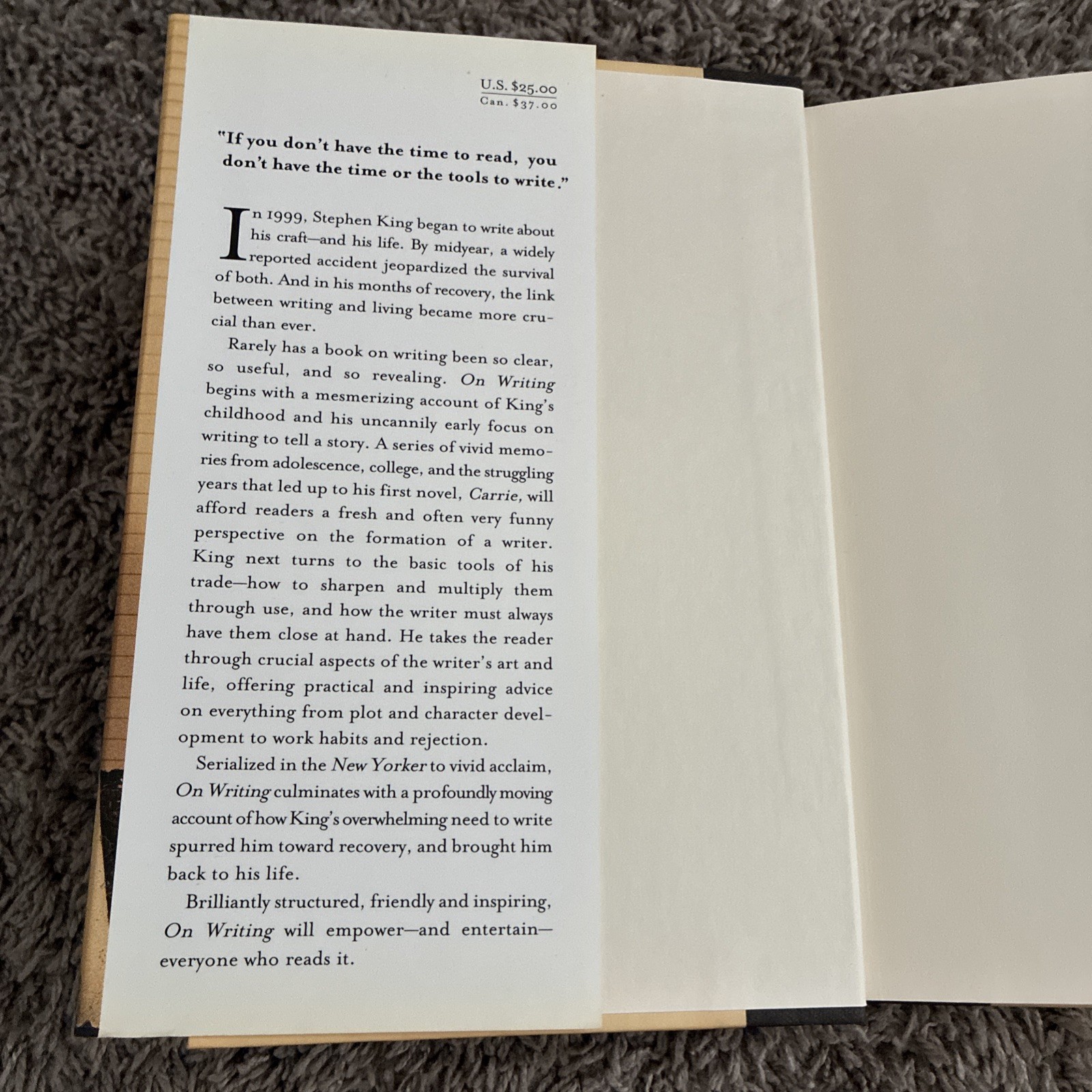 Stephen King On Writing Hardcover DJ 2000 1st Edition First Printing Scribner VG
