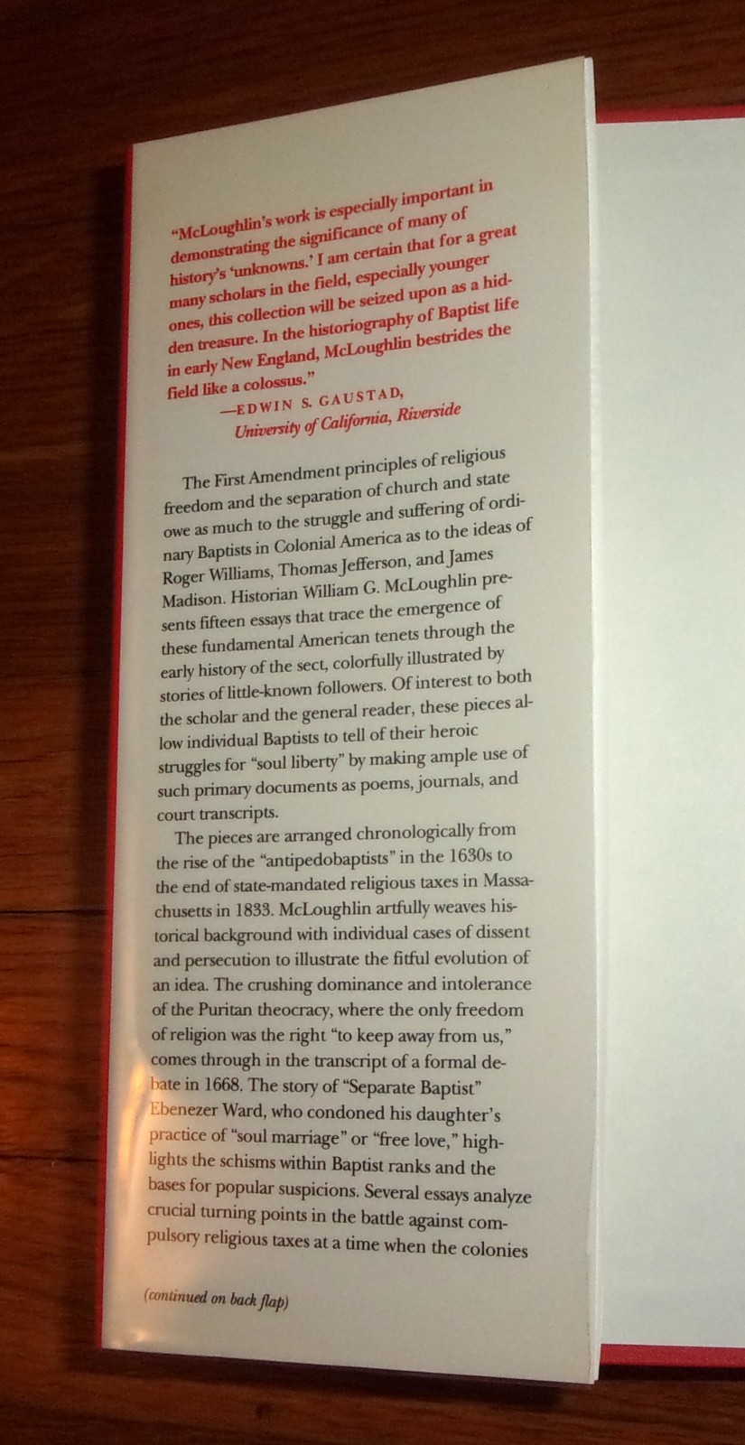 SOUL LIBERTY-Baptist’s Struggle in New England, 1630-1833-McLoughlin-NEW HC DJ!