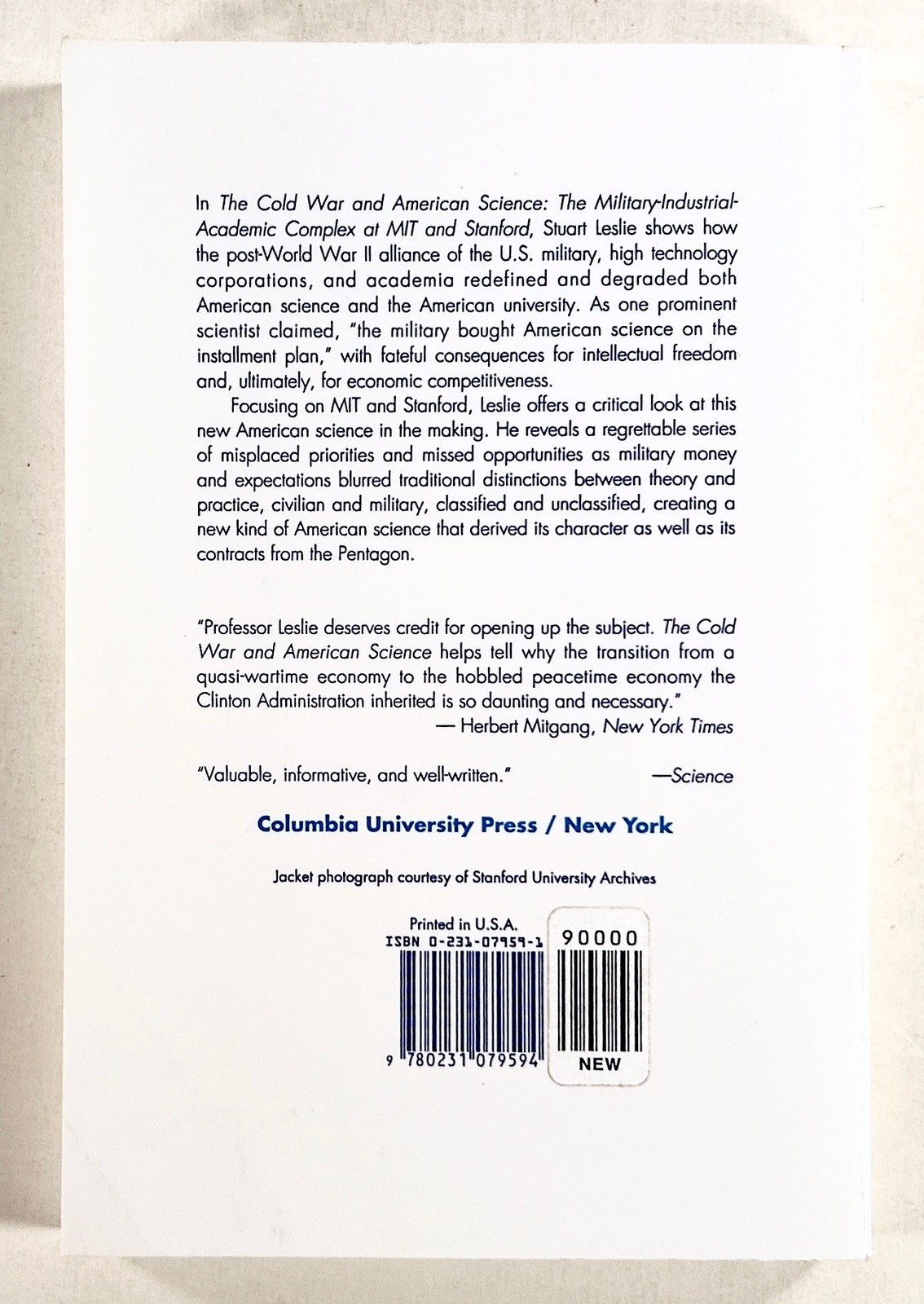 1994 Leslie COLD WAR & AMERICAN SCIENCE Military-Industrial Complex MIT STANFORD