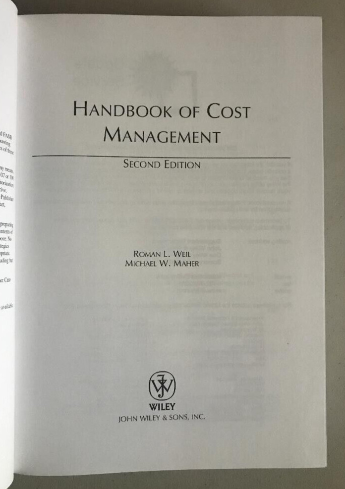 HANDBOOK OF COST MANAGEMENT ~ ROMAN WEIL & MICHAEL MAHER ~ 2005 ~ SECOND EDITION
