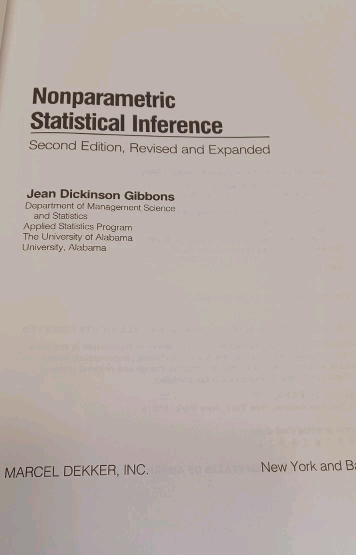 Nonparametric Statistical Inference Second Edition by Gibbons – Hardcover