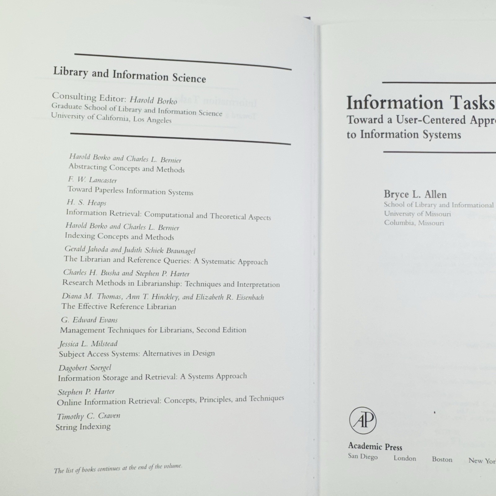 Bryce Allen Information Tasks (Hardback) Library and Information Science