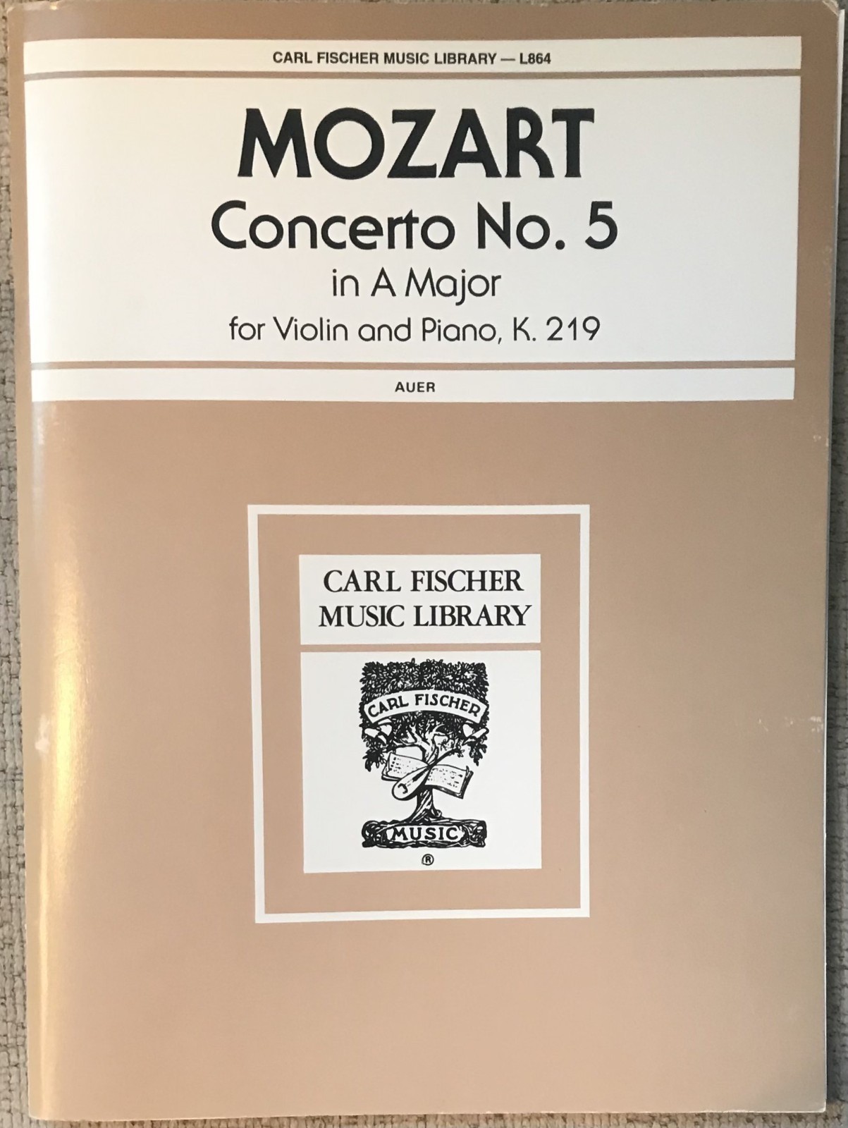 MOZART „CONCERTO NO. 5 IN A MAJOR FOR VIOLIN AND PIANO “ PB VG+ SCORE & PART