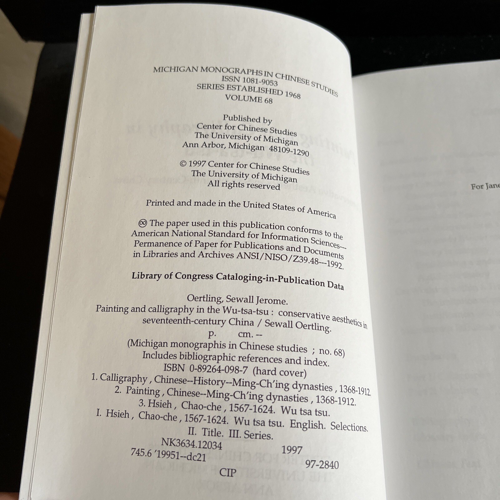 1st PAINTING AND CALLIGRAPHY IN THE WU-TSA-TSU… Oertling Sewall HC 1997