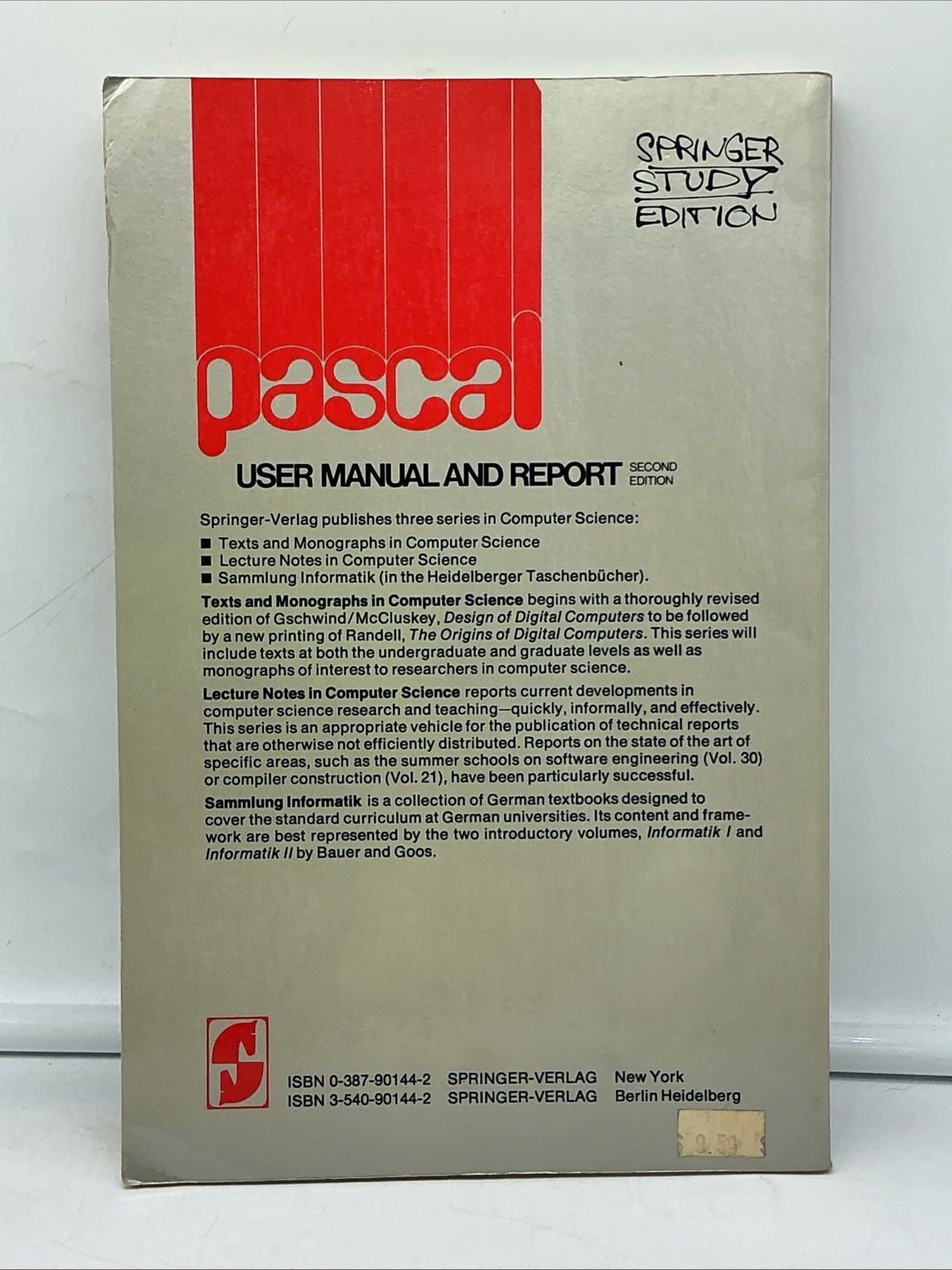 Pascal-User Manual & Report Paperback Kathleen Jensen, Niklaus Wirth 2nd Ed 1978