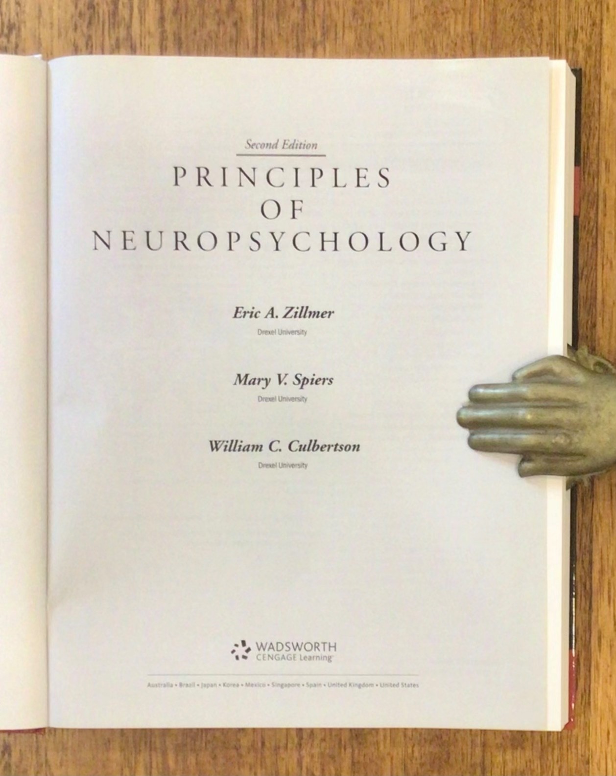 PRINCIPLES of NEUROPSYCHOLOGY, 2nd Ed. Zillmer, Spiers & Culbertson. LIKE NEW HB