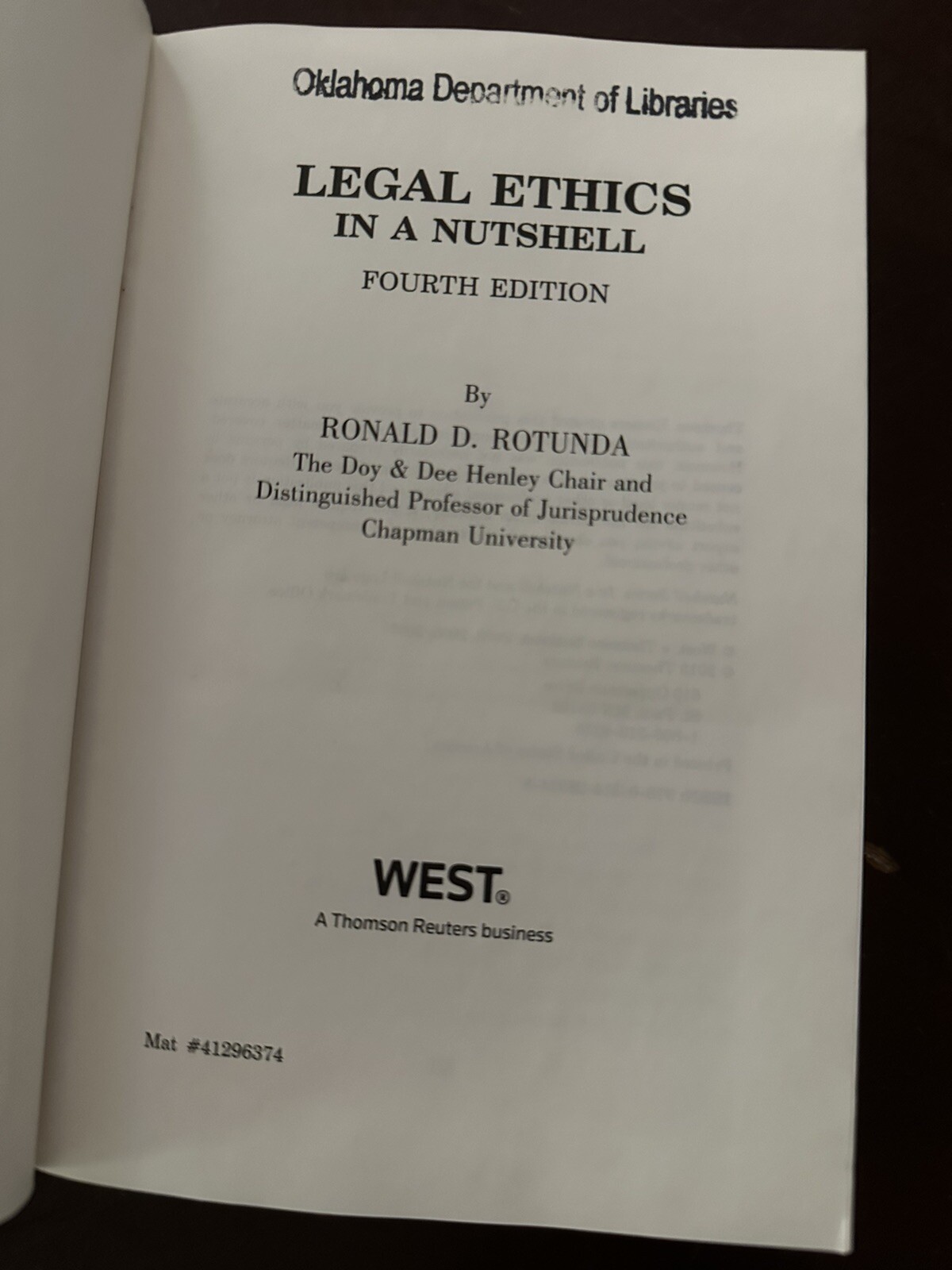 Legal Ethics in a Nutshell Paperback Ronald D. Rotunda