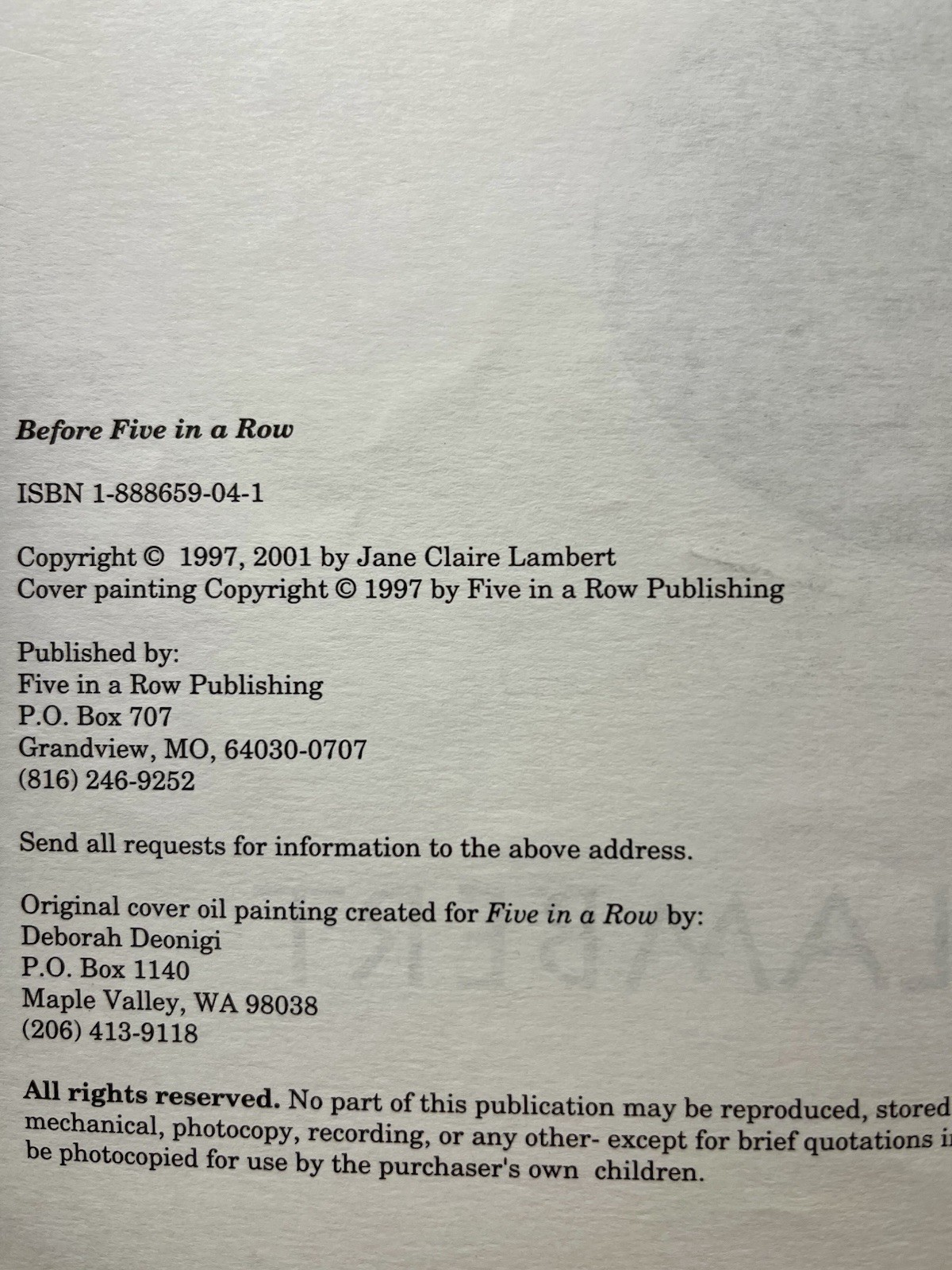Before Five in a Row by Jane Claire Lambert 2001 Sftcvr VG A2