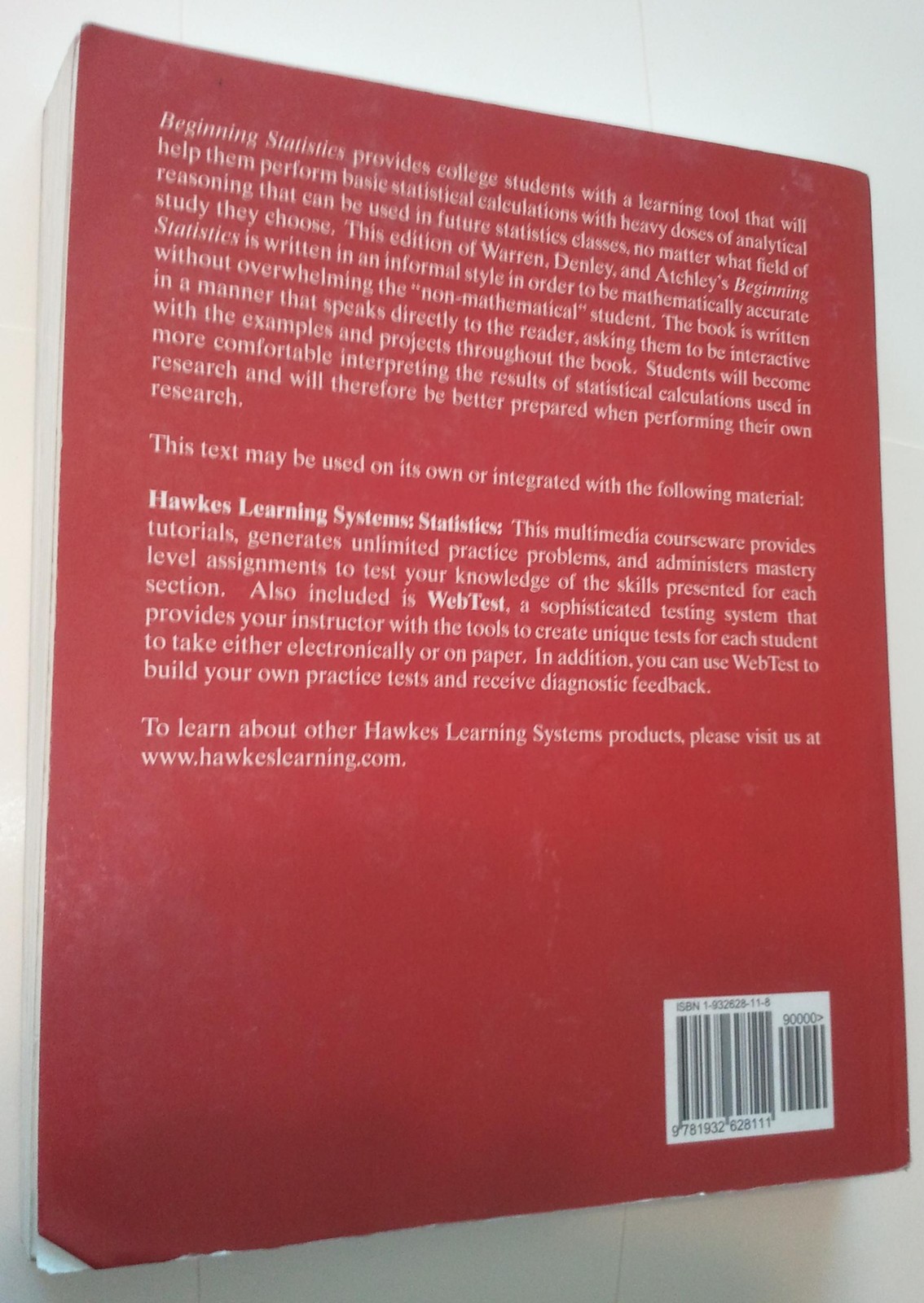 Beginning Statistics Softcover Warren Denley Atchley Hawkes Learning Systems