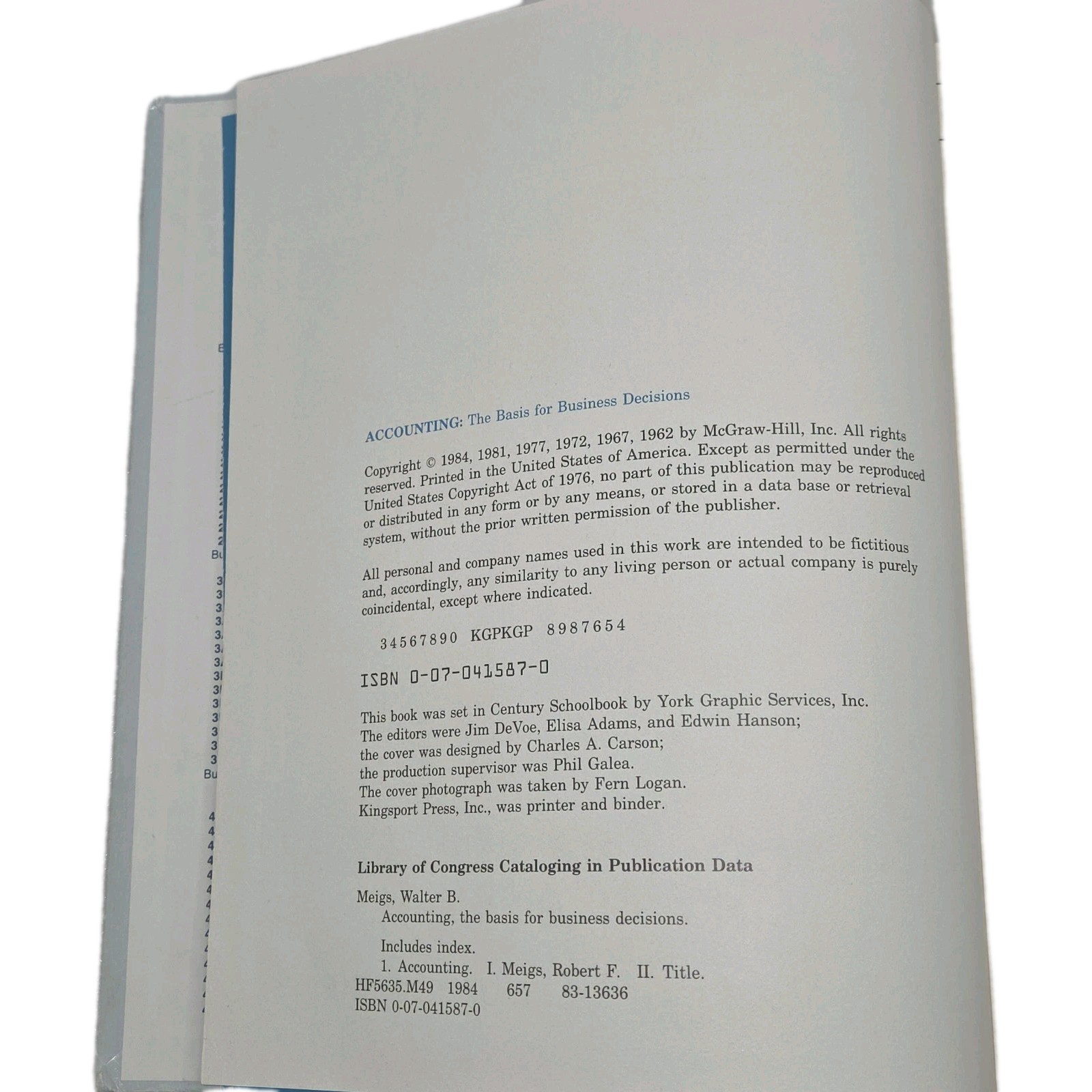 Vintage Accting Basis 4 Business Decisions 6th Meejus 84′ College Textbook Book.