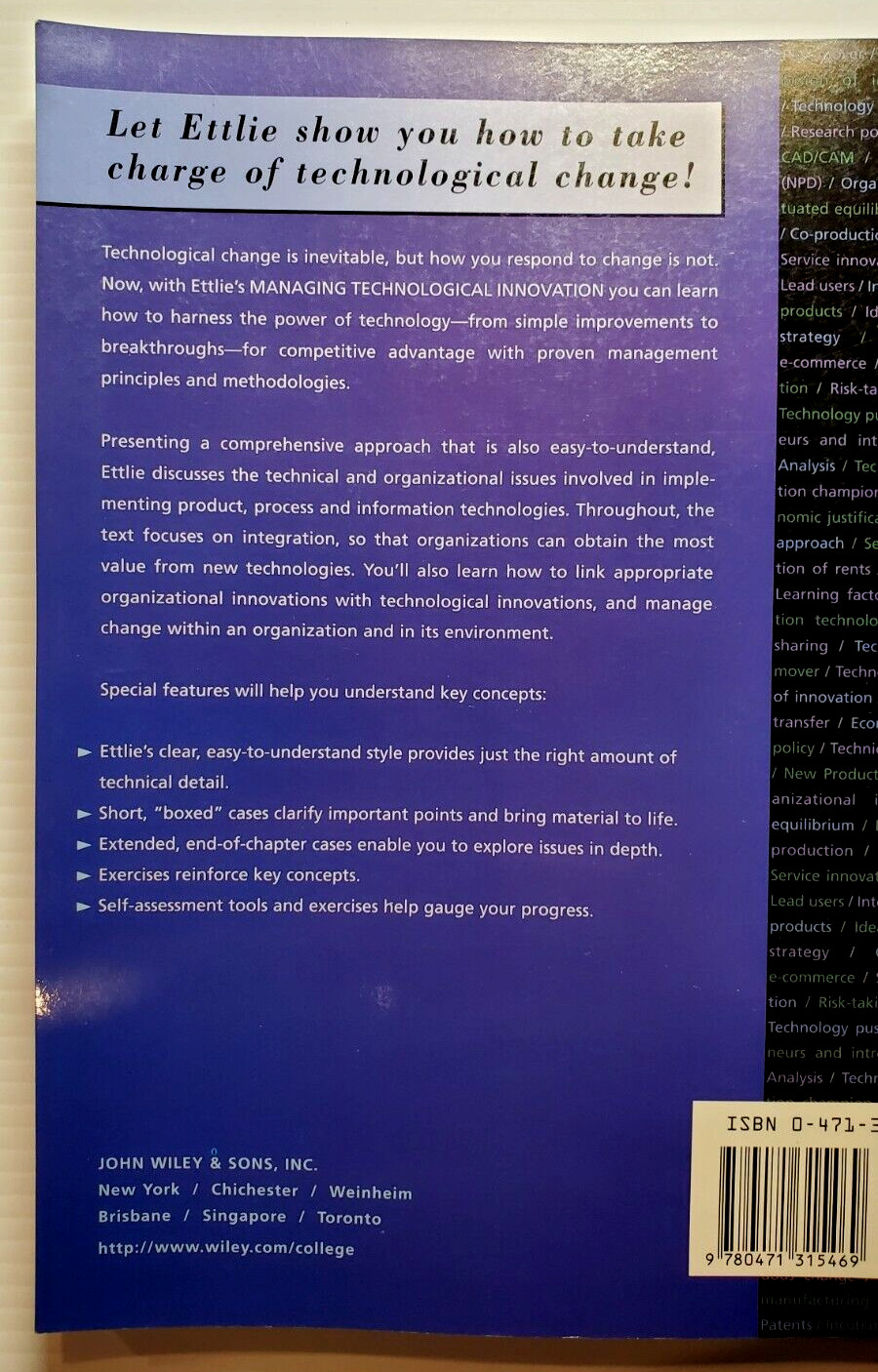 Managing Technological Innovation John E. Ettlie 2000 Softcover Book