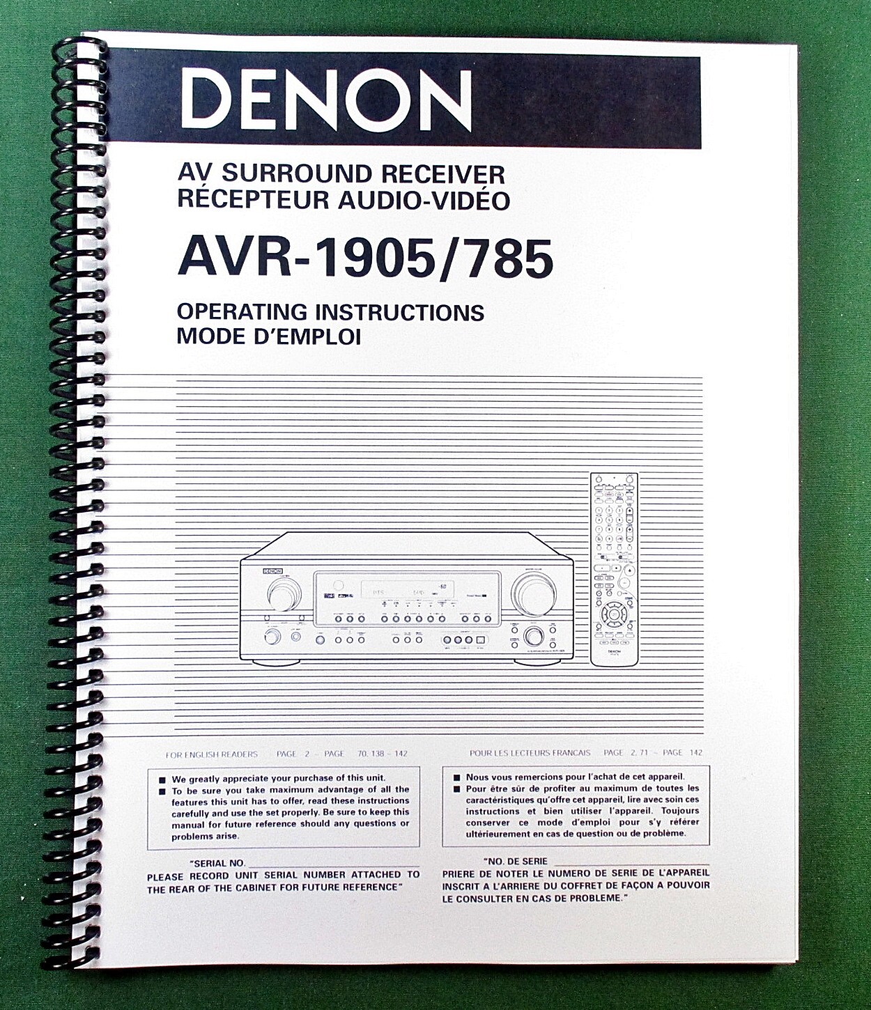 Denon AVR-1905 Instruction Manual: 77 Pages & Protective Covers!