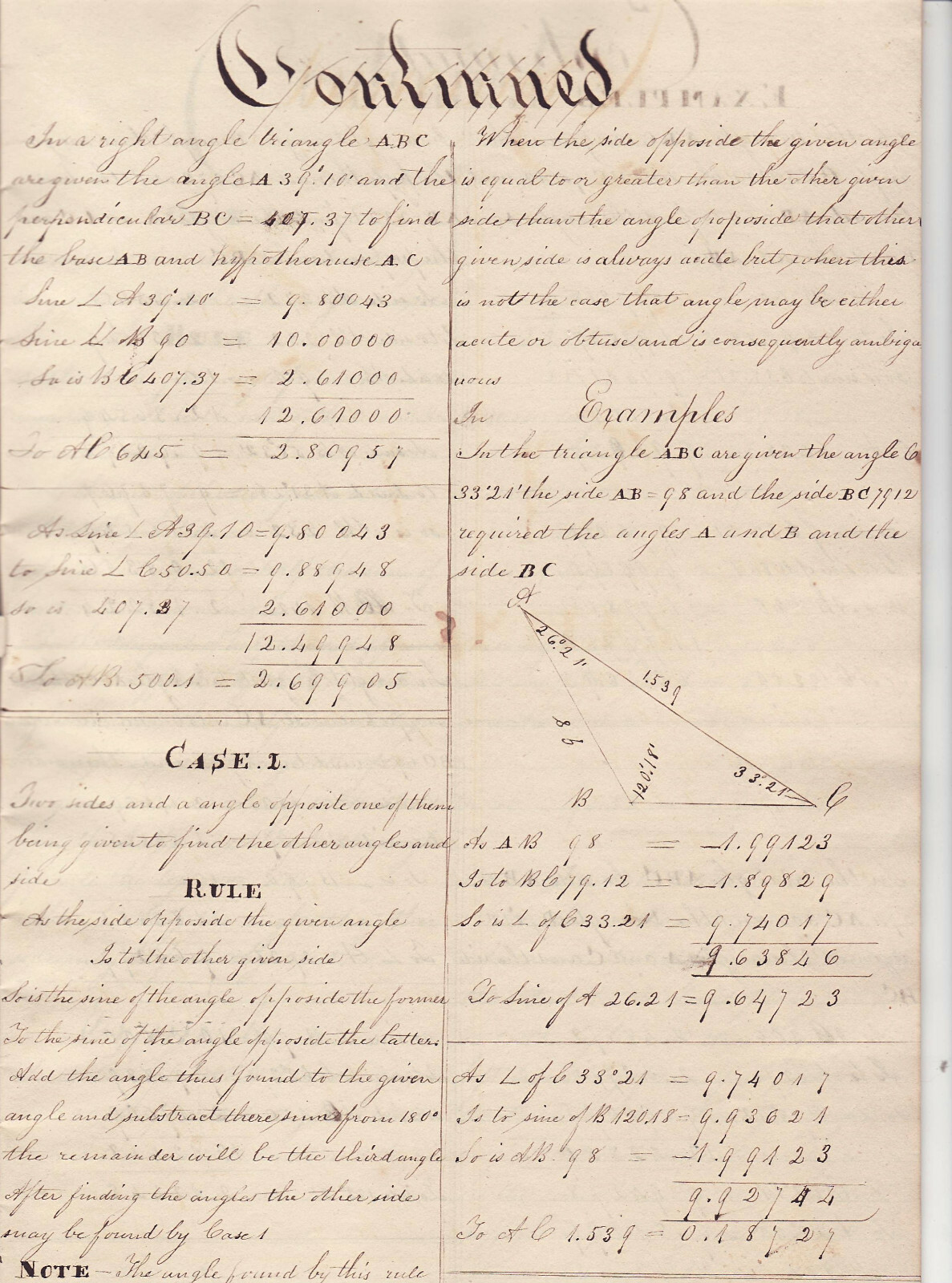 Orig 1837 Collection of Handwritten GEOMETRY PROBLEMS in SURVEYING – 28 pages