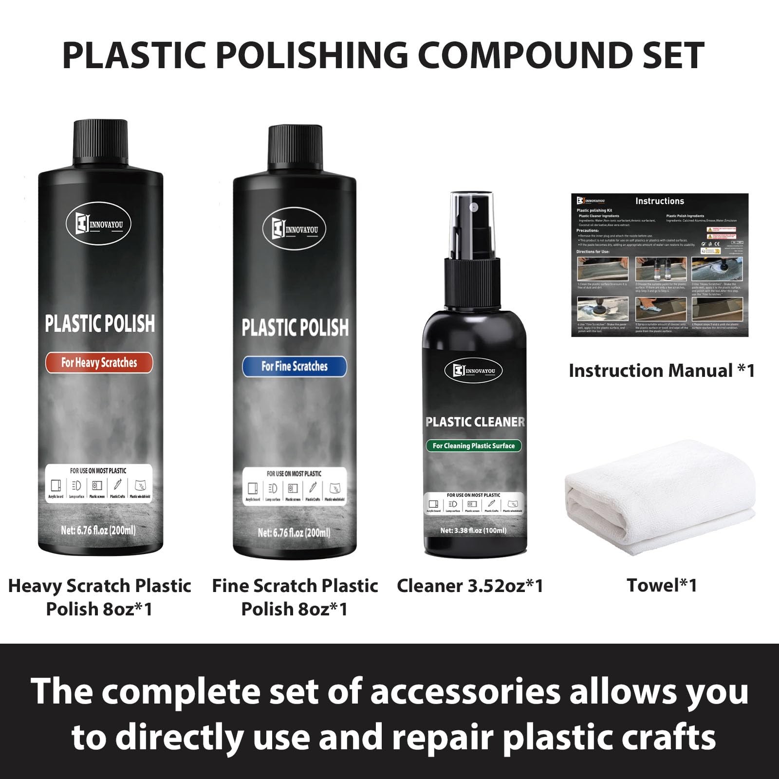 Plastic Polish Kit, Plastic Scratch Remover 14.1oz and Cleaner 3.52oz, Plastic C