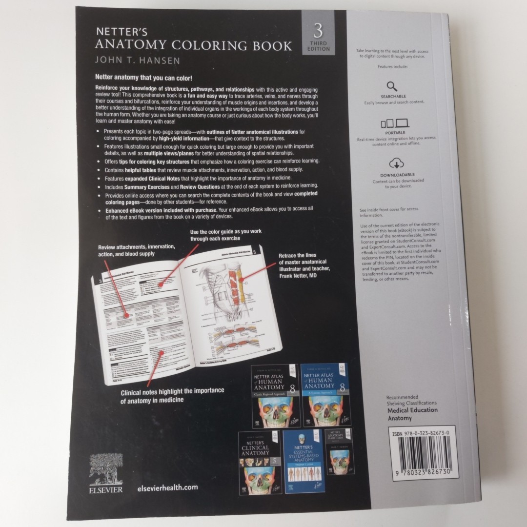Netter’s Anatomy Coloring Book 3rd Edition by John T Hansen, Excellent Condition
