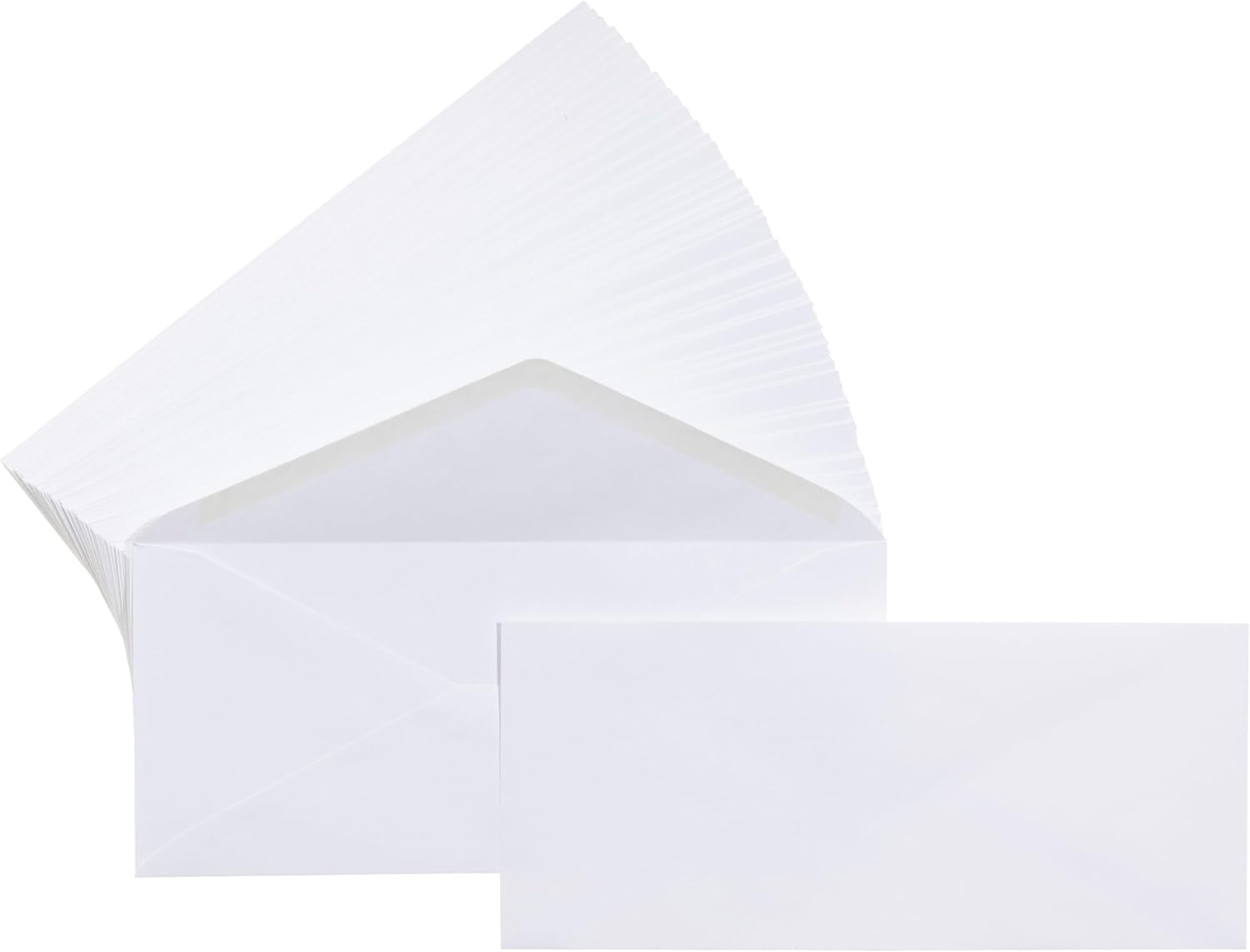 #10 Business Letter Envelopes with Gummed Seal, No Tint, White, 500-Pack