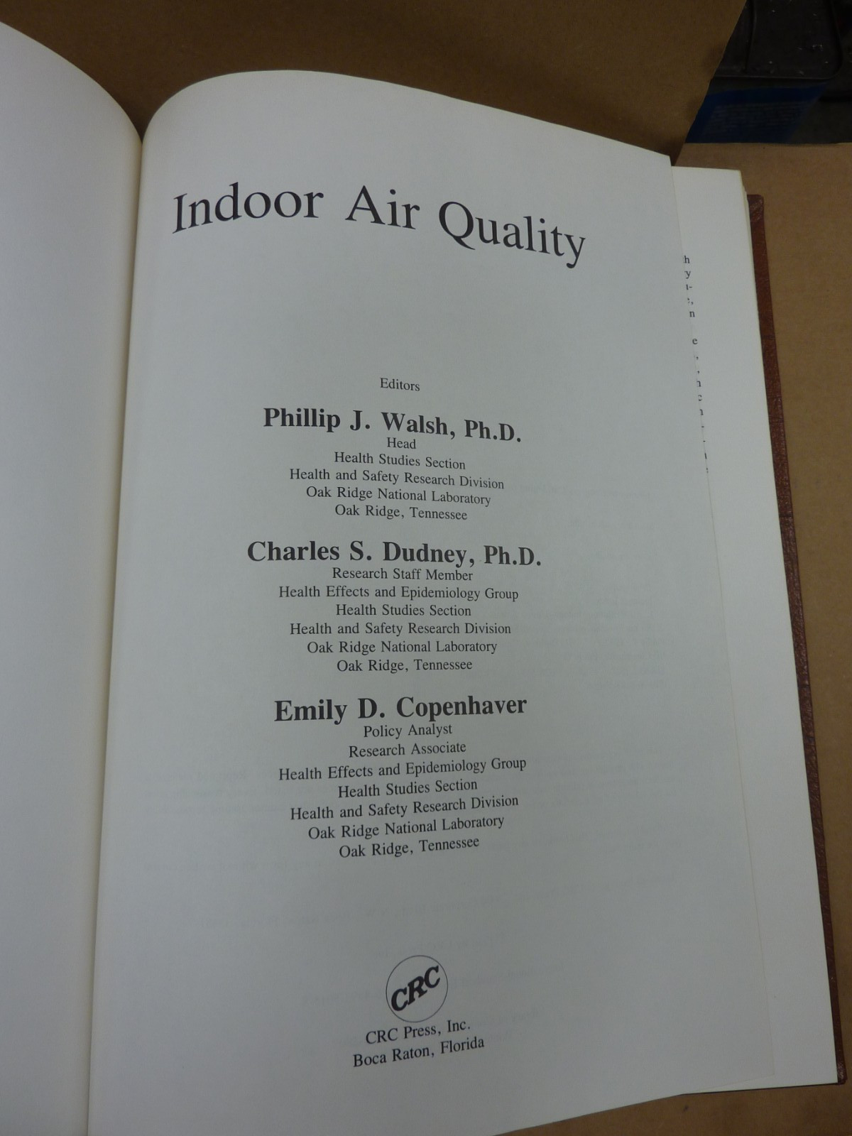 Indoor Air Quality Phillip J Walsh CRC Press Hardcover