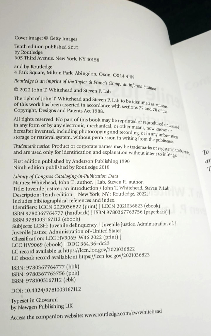 Juvenile Justice: An Introduction, Tenth Edition. John T. Whitehead (c)2022